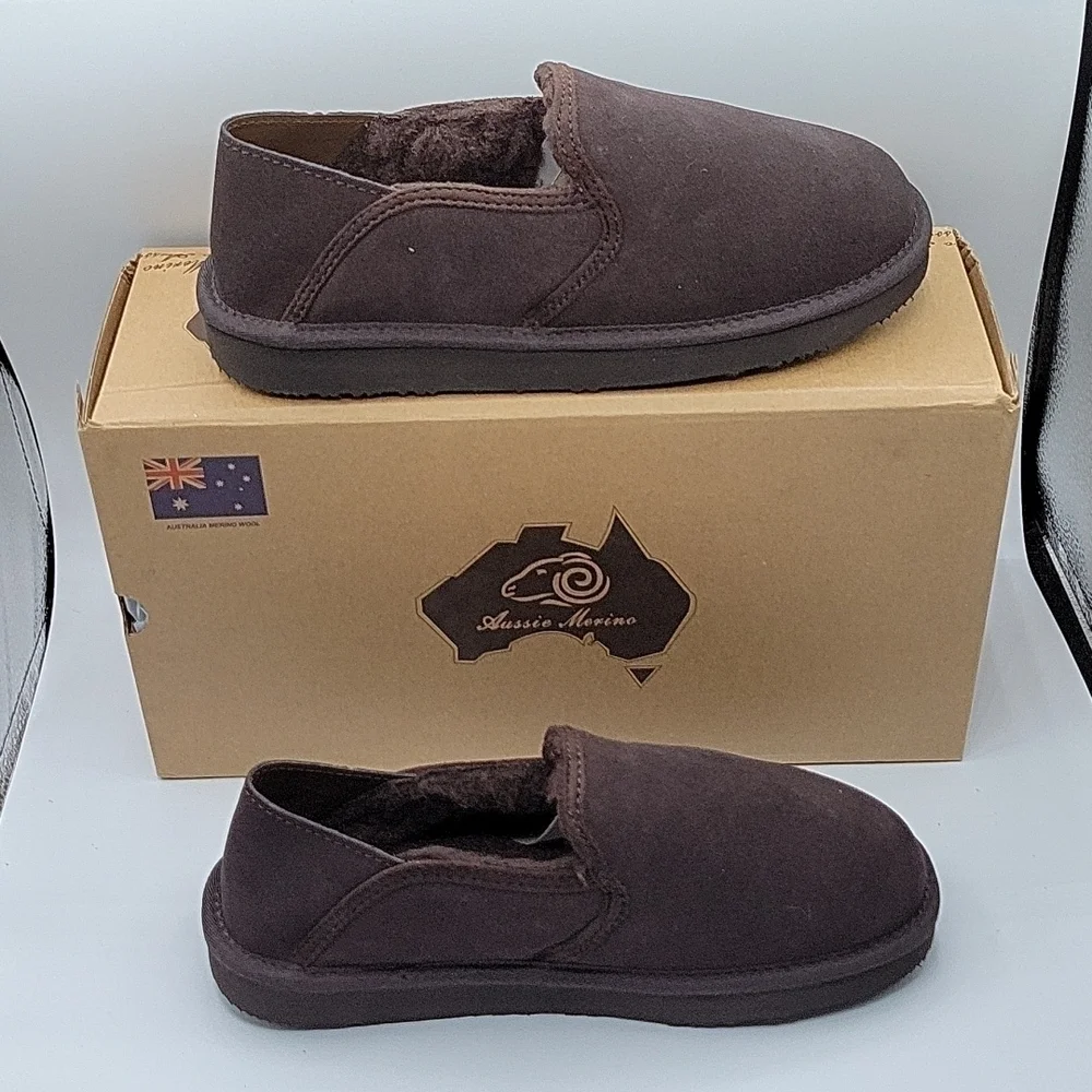 Aussie Merino Byron Suede Slippers Chocolate  Brown 8